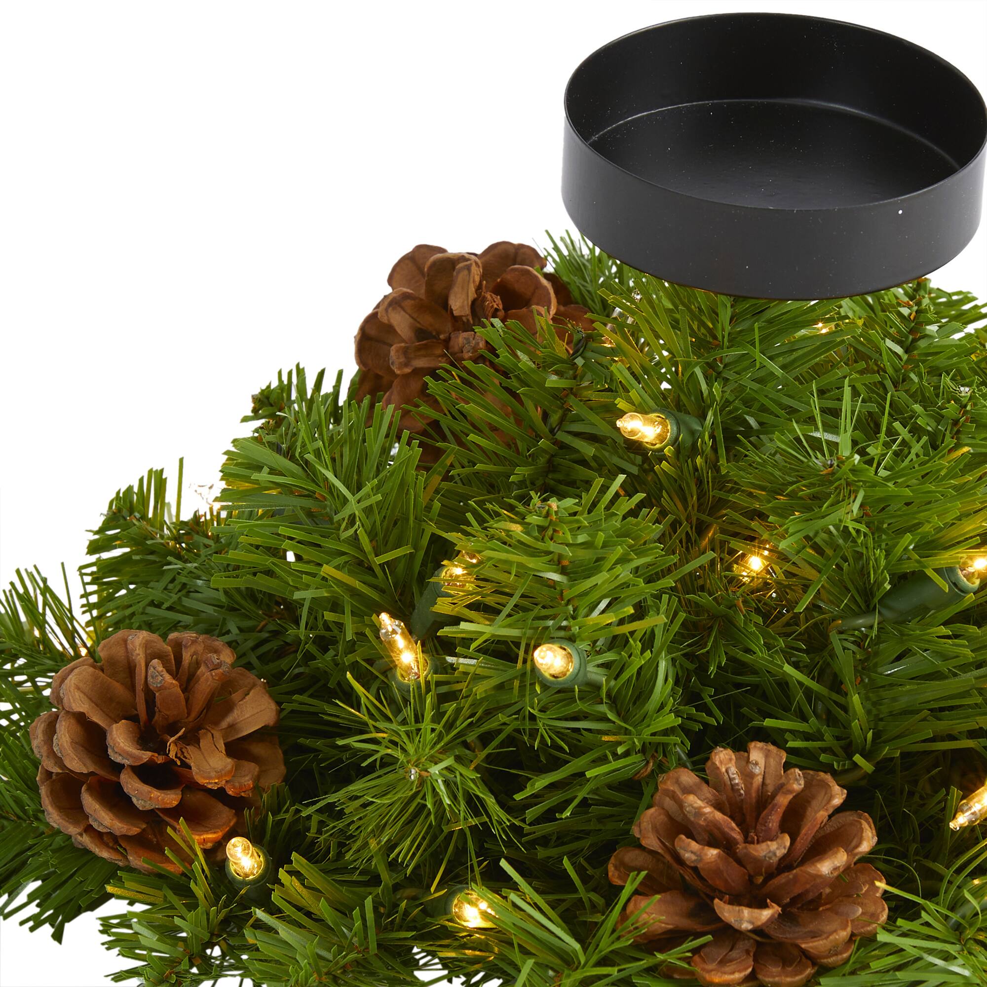 16” Christmas Pine Candelabrum & Pinecones with Lights